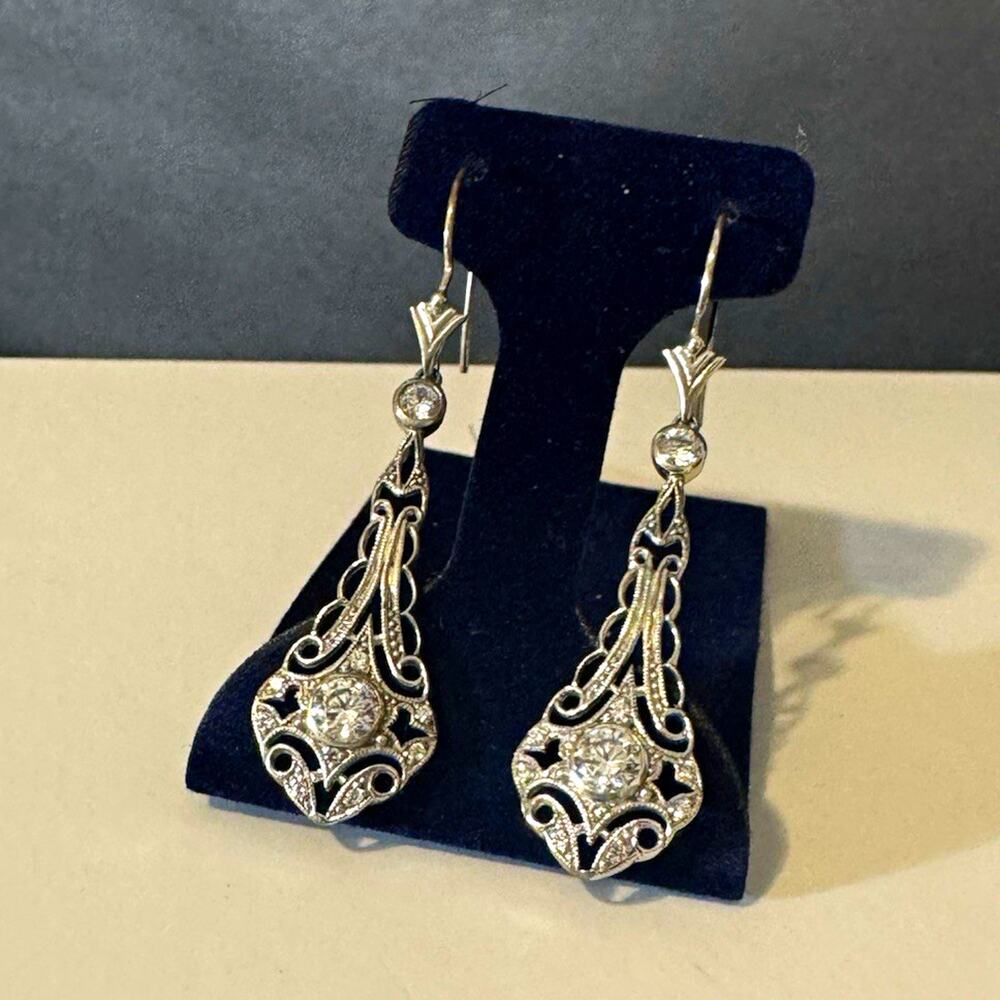 Stauer Art Deco-Style Sterling Silver Filigree Drop Earrings with Original Box